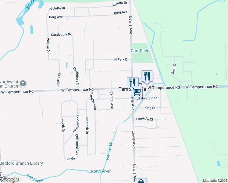 map of restaurants, bars, coffee shops, grocery stores, and more near 1056 West Temperance Road in Temperance