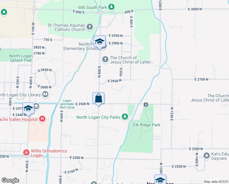 map of restaurants, bars, coffee shops, grocery stores, and more near 2615 870 East in North Logan