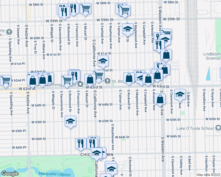 map of restaurants, bars, coffee shops, grocery stores, and more near in Chicago