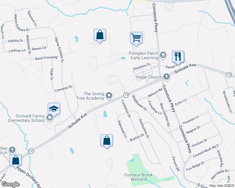 map of restaurants, bars, coffee shops, grocery stores, and more near 16 Gray Coach East in Cranston