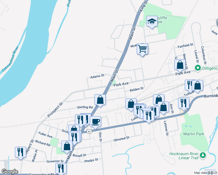 map of restaurants, bars, coffee shops, grocery stores, and more near in East Hartford