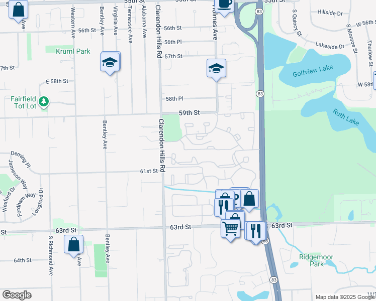 map of restaurants, bars, coffee shops, grocery stores, and more near 127 Macarthur Drive in Willowbrook