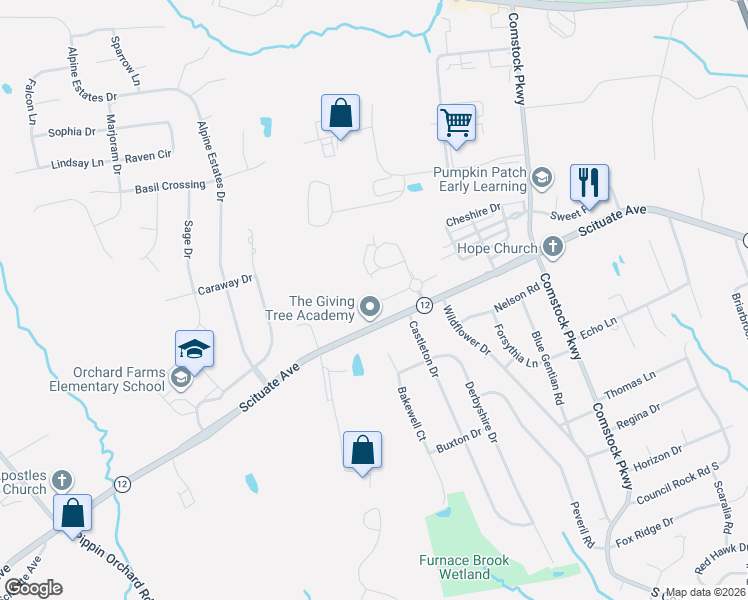 map of restaurants, bars, coffee shops, grocery stores, and more near 16 Gray Coach East in Cranston