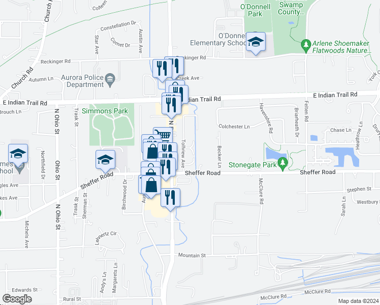 map of restaurants, bars, coffee shops, grocery stores, and more near 1063 Tollview Avenue in Aurora