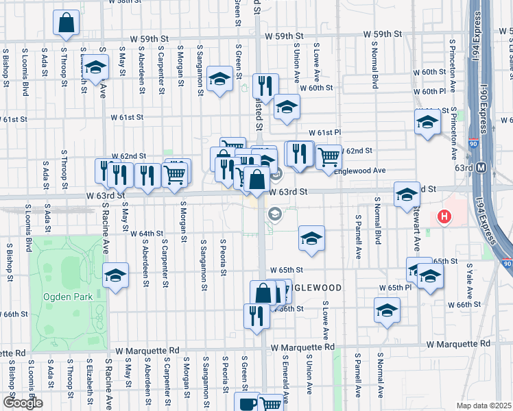 map of restaurants, bars, coffee shops, grocery stores, and more near in Chicago