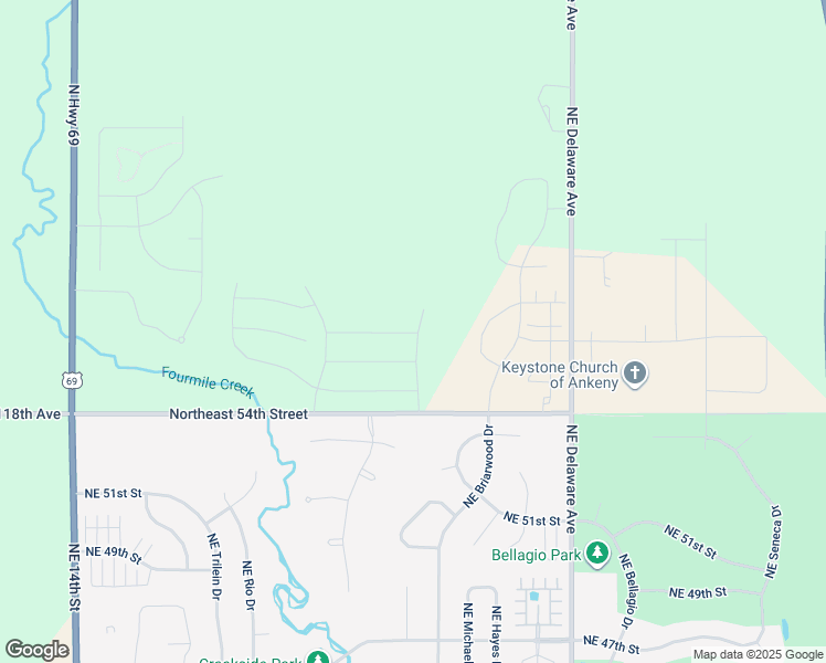 map of restaurants, bars, coffee shops, grocery stores, and more near Northeast 57th Street in Alleman
