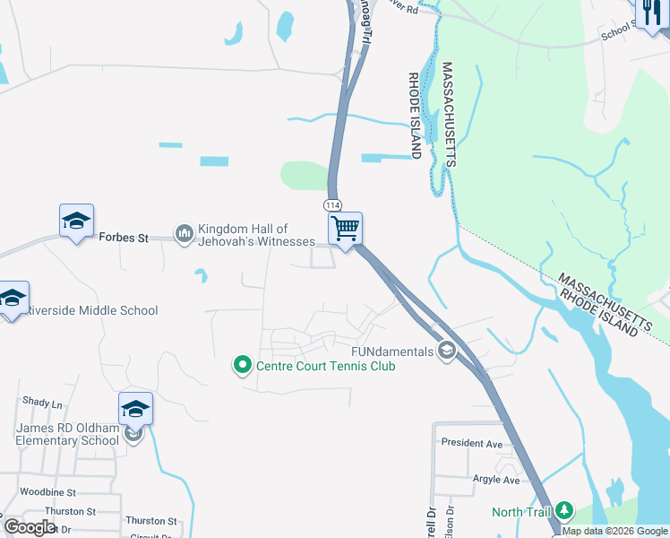 map of restaurants, bars, coffee shops, grocery stores, and more near 1235 Wampanoag Trail in East Providence