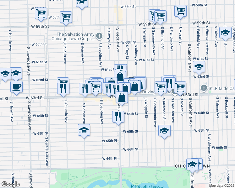 map of restaurants, bars, coffee shops, grocery stores, and more near in Chicago