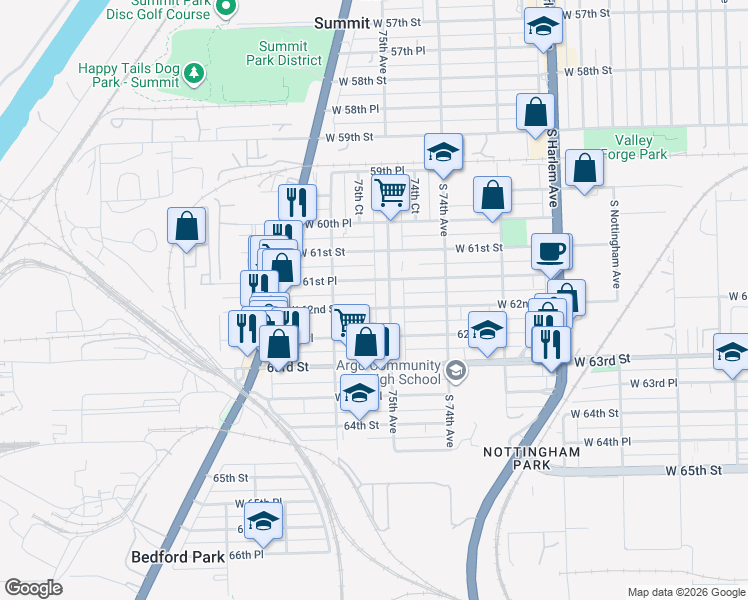 map of restaurants, bars, coffee shops, grocery stores, and more near 6138 75th Avenue in Summit