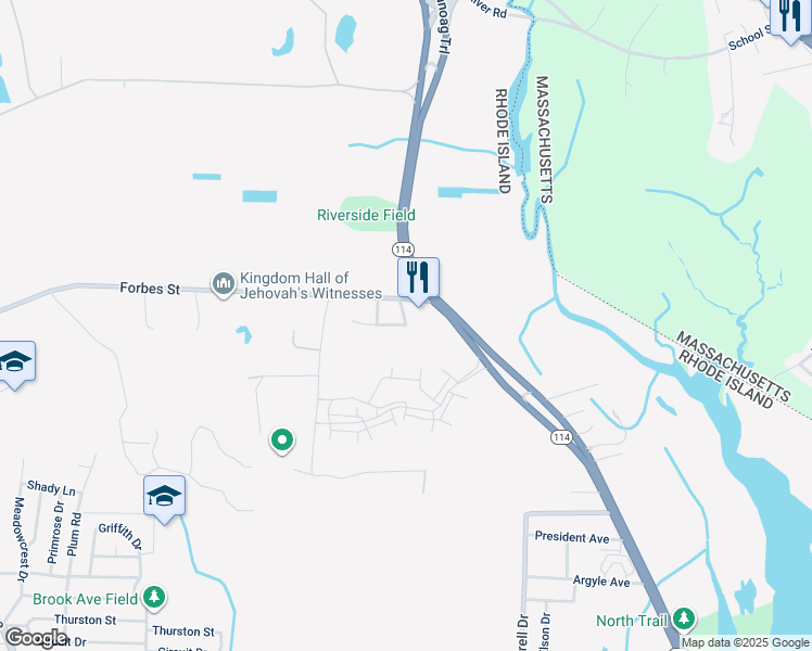 map of restaurants, bars, coffee shops, grocery stores, and more near 648 Old Barrington Road in East Providence