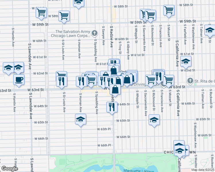 map of restaurants, bars, coffee shops, grocery stores, and more near in Chicago