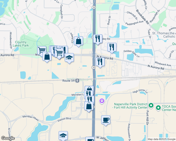 map of restaurants, bars, coffee shops, grocery stores, and more near 1808 Santa Fe Drive in Naperville