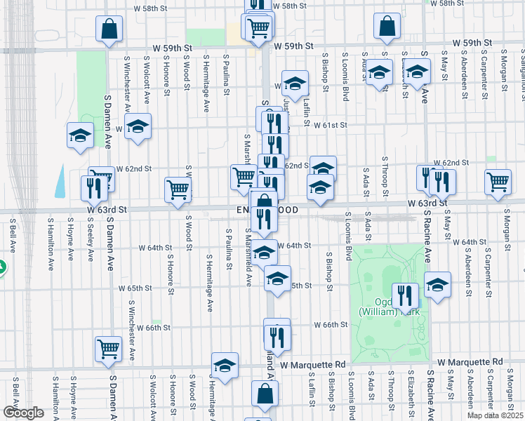 map of restaurants, bars, coffee shops, grocery stores, and more near in Chicago