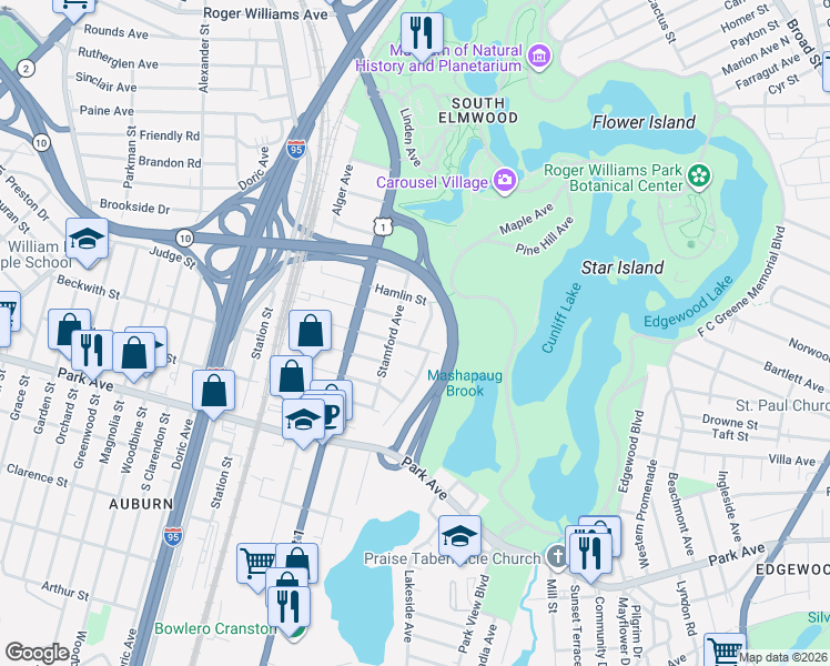 map of restaurants, bars, coffee shops, grocery stores, and more near 17 Potter Drive in Providence