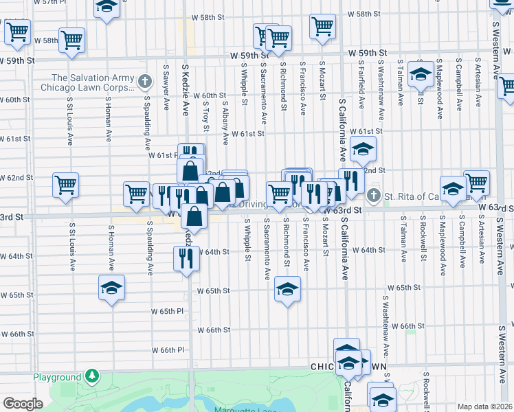 map of restaurants, bars, coffee shops, grocery stores, and more near in Chicago