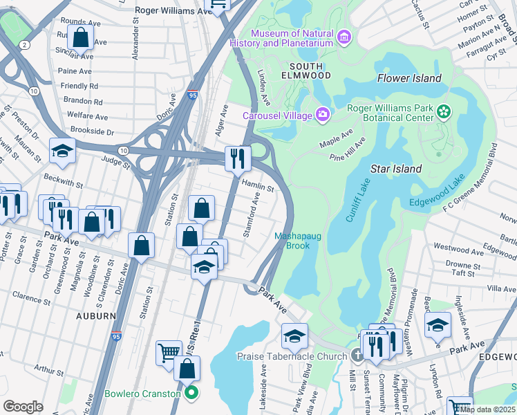 map of restaurants, bars, coffee shops, grocery stores, and more near 17 Potter Drive in Providence