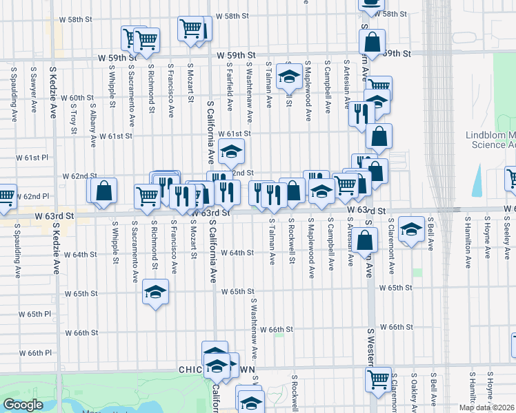 map of restaurants, bars, coffee shops, grocery stores, and more near in Chicago