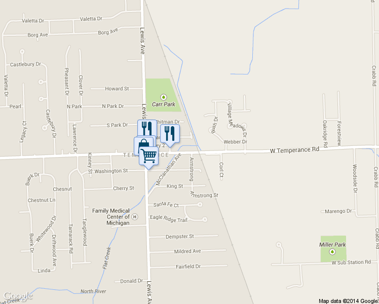 map of restaurants, bars, coffee shops, grocery stores, and more near 620 W Temperance Rd in Temperance