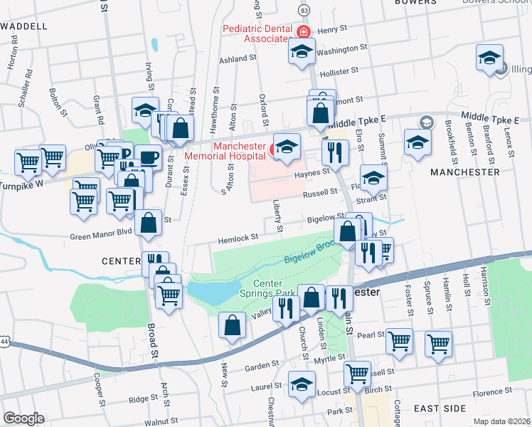 map of restaurants, bars, coffee shops, grocery stores, and more near 15 Anderson St in Manchester