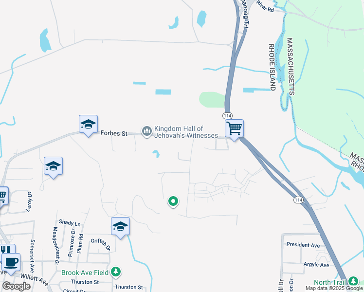 map of restaurants, bars, coffee shops, grocery stores, and more near 561 Forbes Street in East Providence