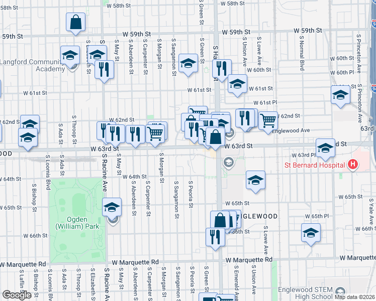 map of restaurants, bars, coffee shops, grocery stores, and more near in Chicago