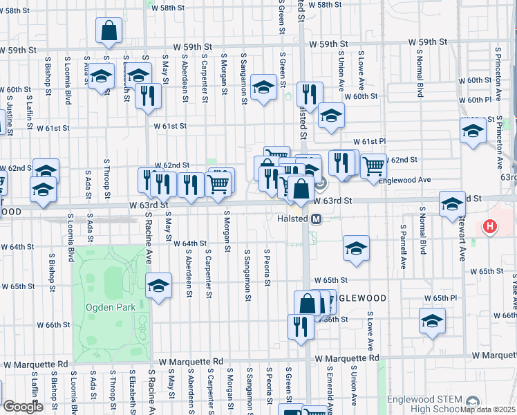 map of restaurants, bars, coffee shops, grocery stores, and more near in Chicago