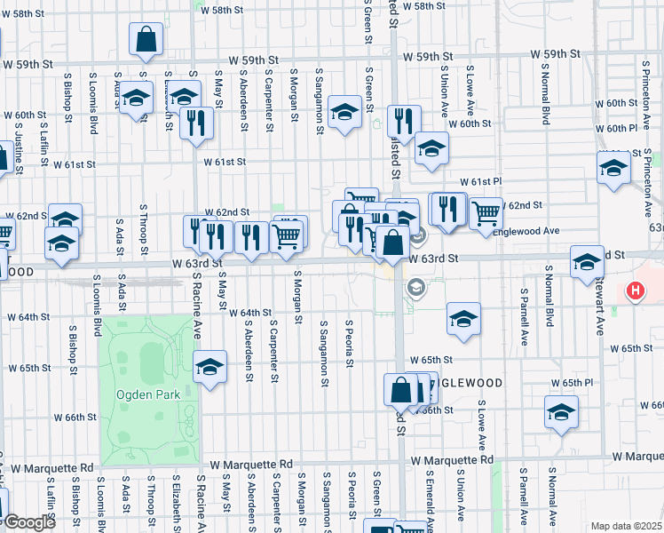 map of restaurants, bars, coffee shops, grocery stores, and more near in Chicago