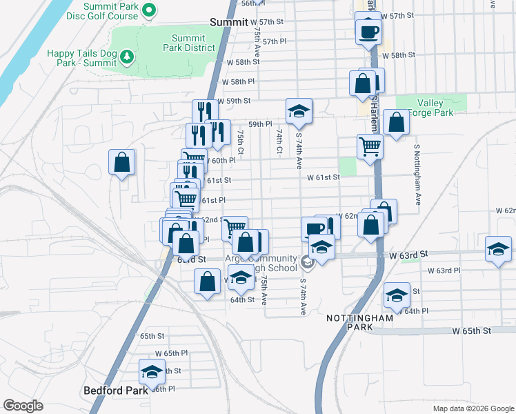 map of restaurants, bars, coffee shops, grocery stores, and more near 6138 75th Avenue in Summit