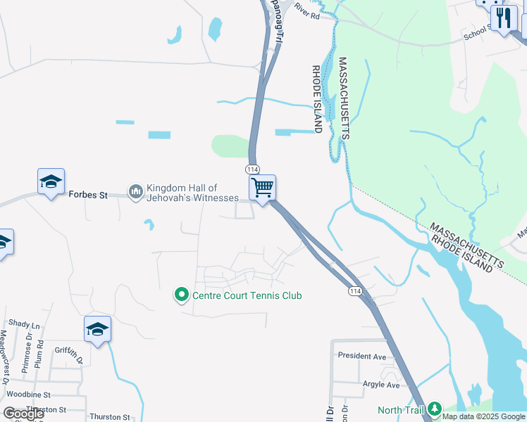 map of restaurants, bars, coffee shops, grocery stores, and more near 1235 Wampanoag Trail in East Providence