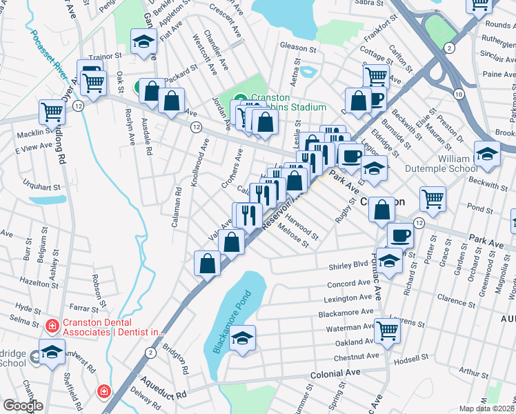 map of restaurants, bars, coffee shops, grocery stores, and more near 11 Griswold Avenue in Cranston