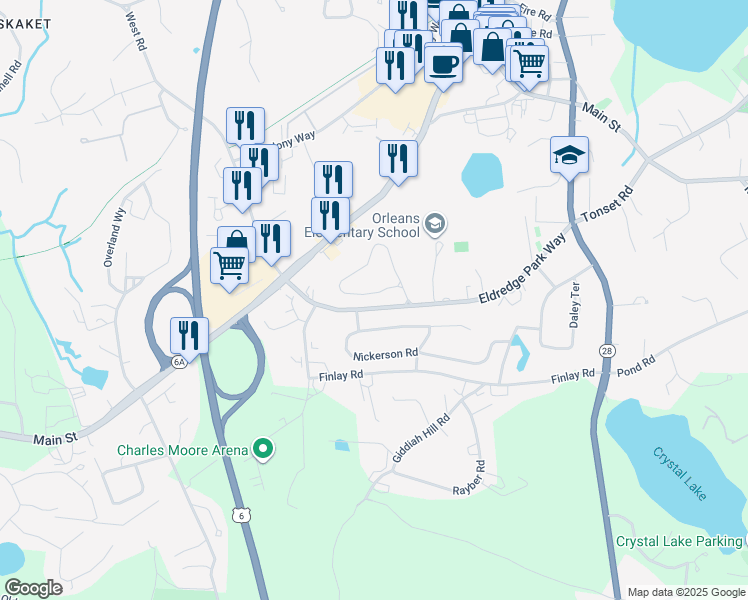 map of restaurants, bars, coffee shops, grocery stores, and more near 57 Clayton Circle in Orleans