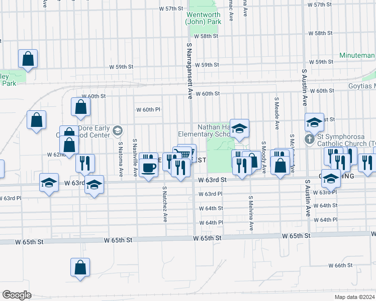 map of restaurants, bars, coffee shops, grocery stores, and more near in Chicago