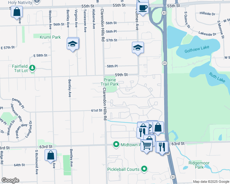 map of restaurants, bars, coffee shops, grocery stores, and more near 175 Macarthur Drive in Willowbrook