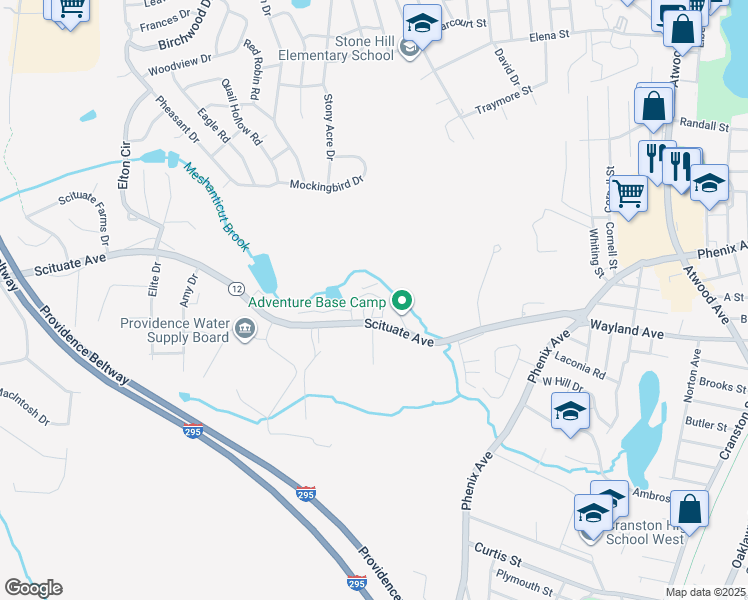 map of restaurants, bars, coffee shops, grocery stores, and more near 265 D Scituate Avenue in Cranston
