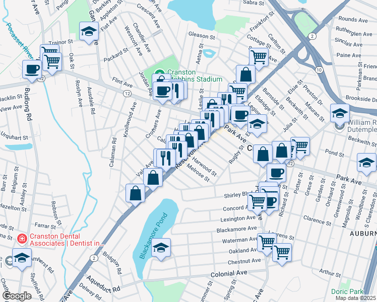 map of restaurants, bars, coffee shops, grocery stores, and more near 749 Reservoir Avenue in Cranston