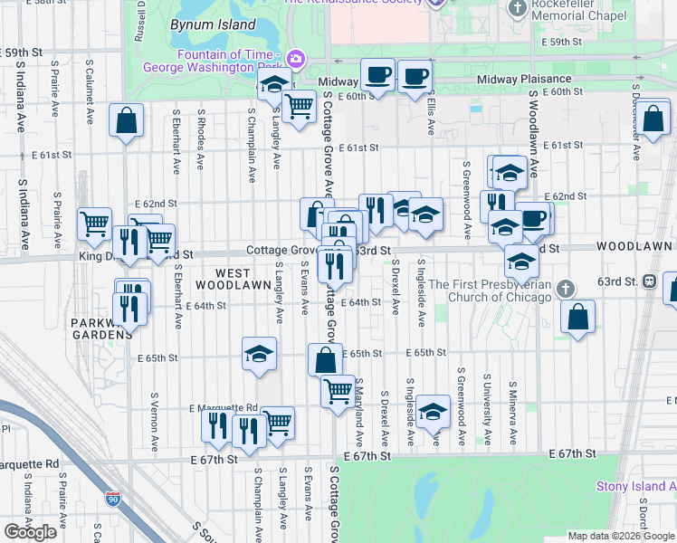 map of restaurants, bars, coffee shops, grocery stores, and more near in Chicago