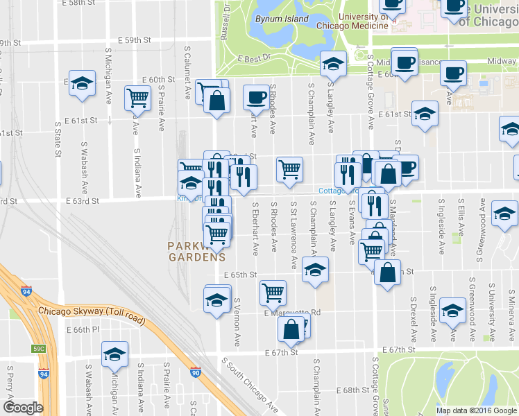 map of restaurants, bars, coffee shops, grocery stores, and more near in Chicago