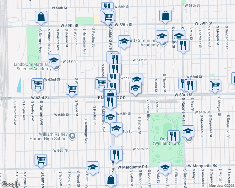 map of restaurants, bars, coffee shops, grocery stores, and more near in Chicago