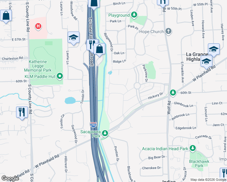 map of restaurants, bars, coffee shops, grocery stores, and more near 1113 Hawthorn Lane in Western Springs