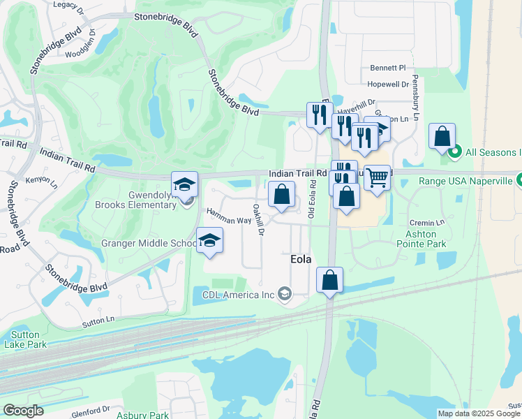map of restaurants, bars, coffee shops, grocery stores, and more near 3037 Peachtree Circle in Aurora