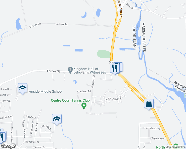 map of restaurants, bars, coffee shops, grocery stores, and more near 561 Forbes Street in East Providence