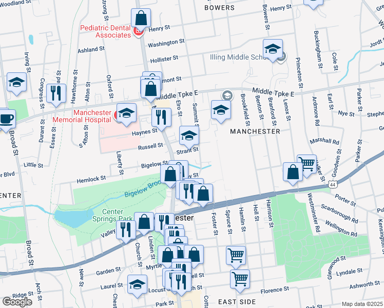 map of restaurants, bars, coffee shops, grocery stores, and more near in Manchester