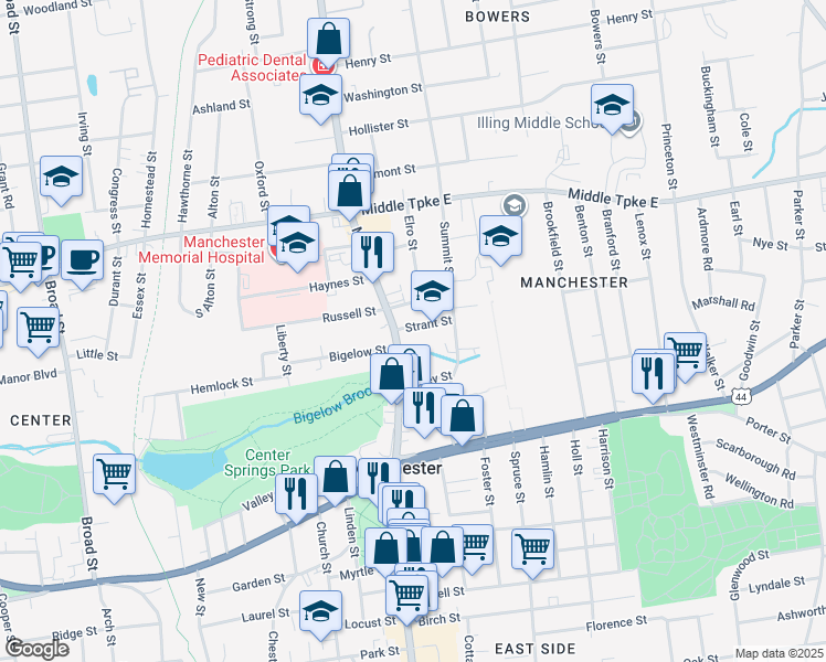 map of restaurants, bars, coffee shops, grocery stores, and more near in Manchester