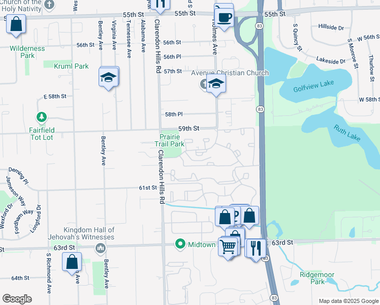map of restaurants, bars, coffee shops, grocery stores, and more near 127 Macarthur Drive in Willowbrook