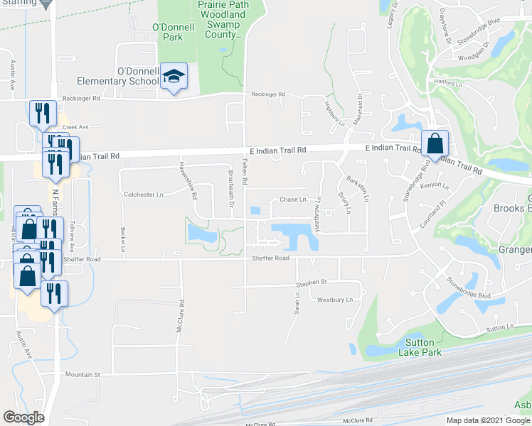 map of restaurants, bars, coffee shops, grocery stores, and more near 1843 Havenshire Road in Aurora