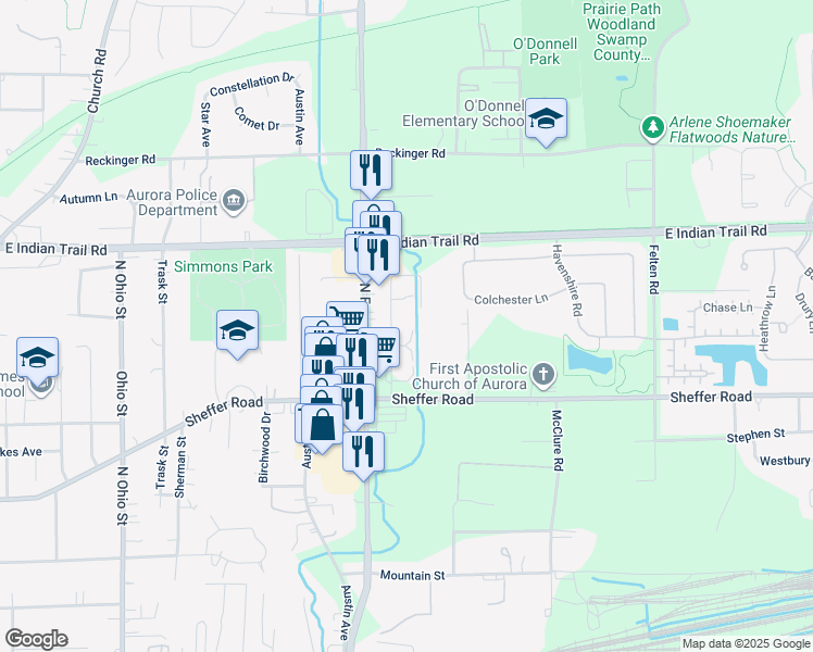 map of restaurants, bars, coffee shops, grocery stores, and more near 1063 Tollview Avenue in Aurora