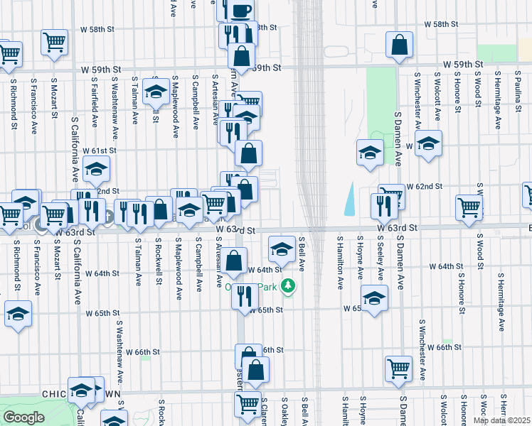 map of restaurants, bars, coffee shops, grocery stores, and more near in Chicago