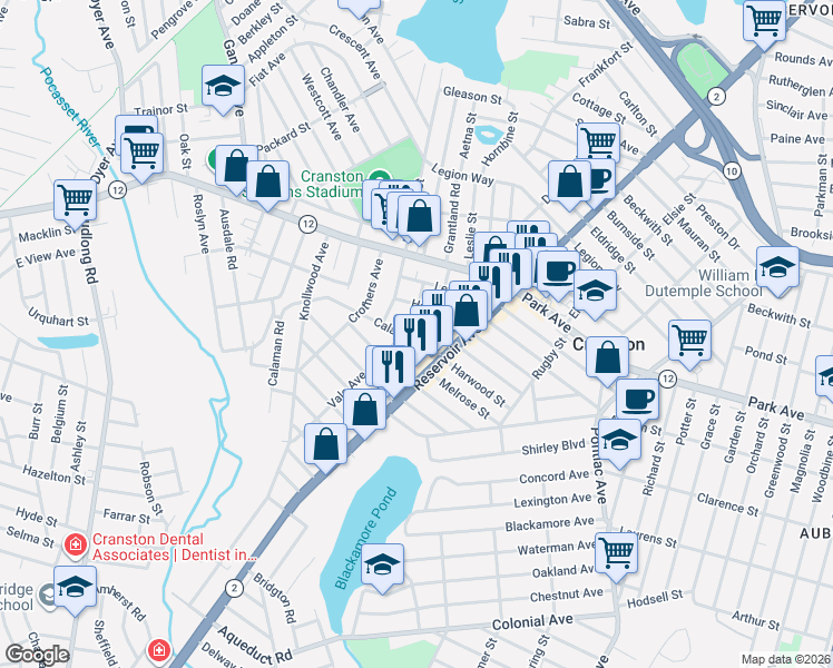map of restaurants, bars, coffee shops, grocery stores, and more near 11 Griswold Avenue in Cranston