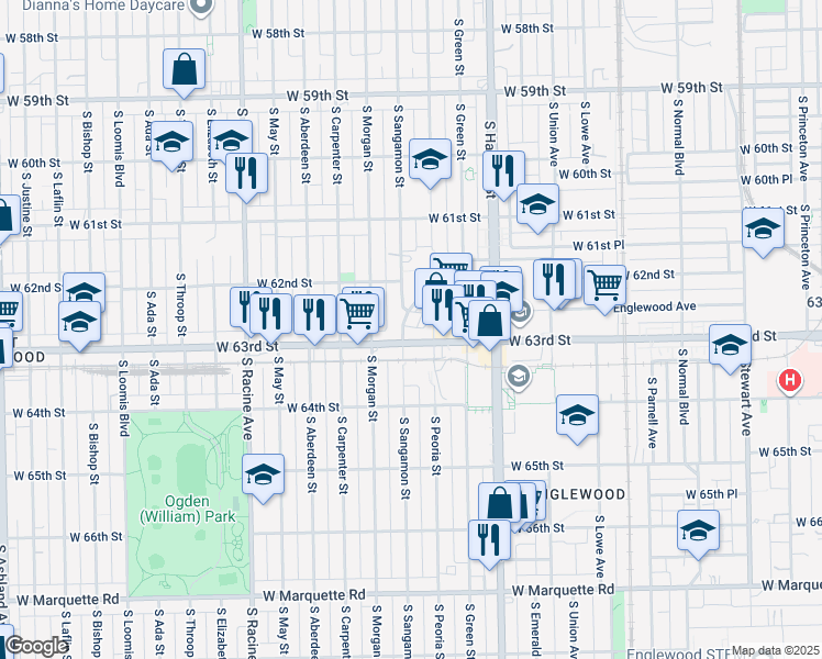 map of restaurants, bars, coffee shops, grocery stores, and more near in Chicago