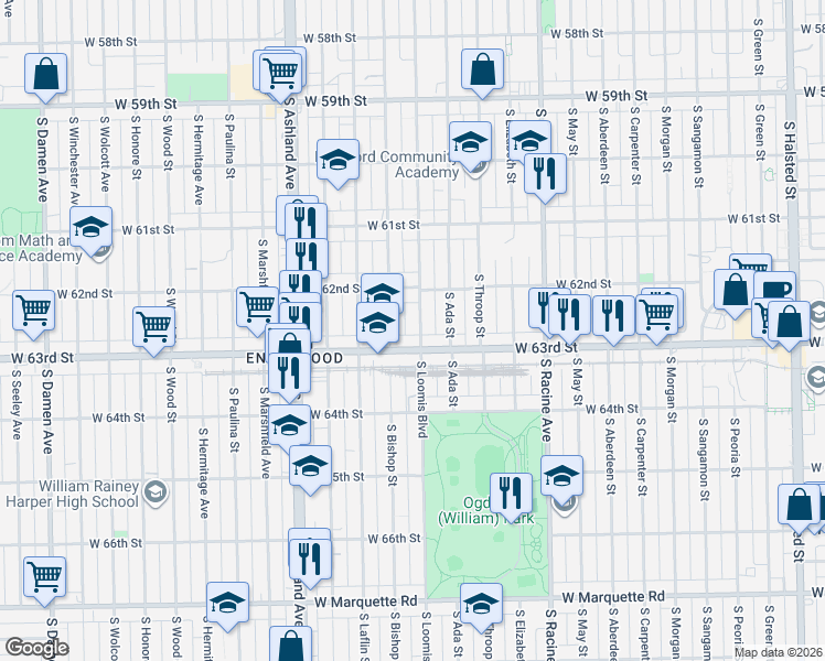 map of restaurants, bars, coffee shops, grocery stores, and more near in Chicago